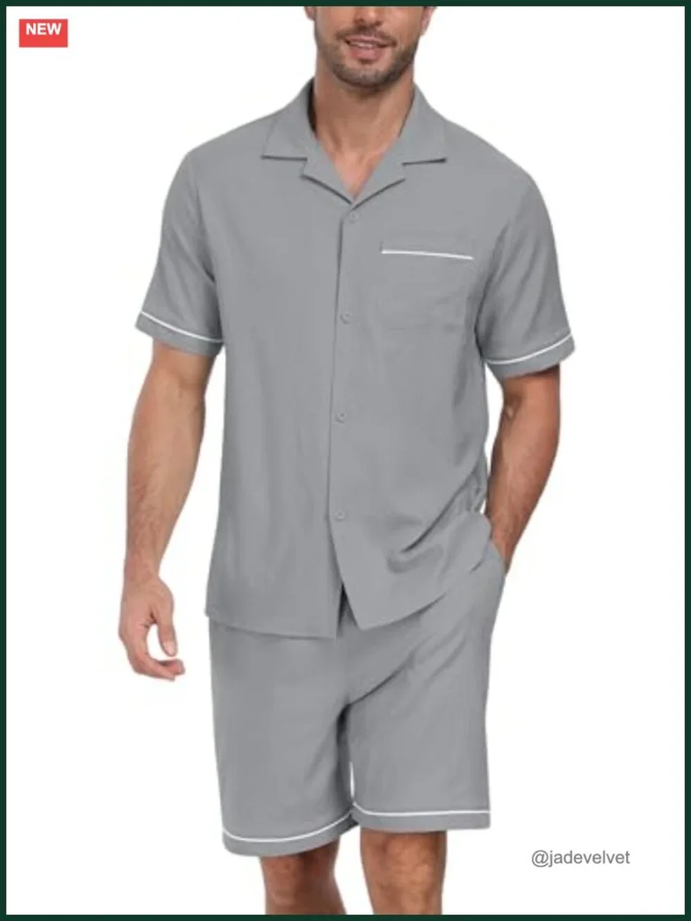 Men's Short Sleeve Pajama Set with Pockets Lightweight Sleepwear